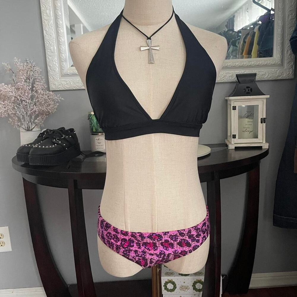 Y2k pink leopard print bikini
